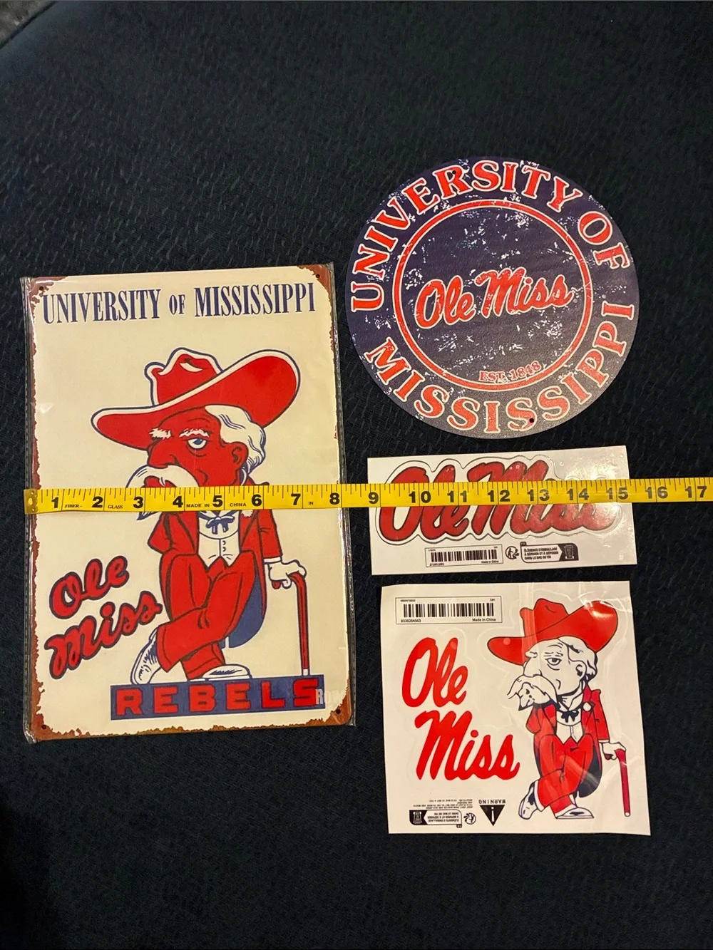 Ole Miss University of Mississippi Sticker’s/Metal Signs Lot - Red & Navy